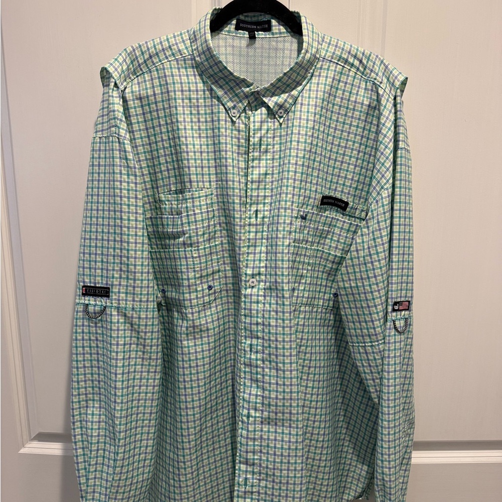 Southern Marsh Men's Blue and Green Plaid Shirt